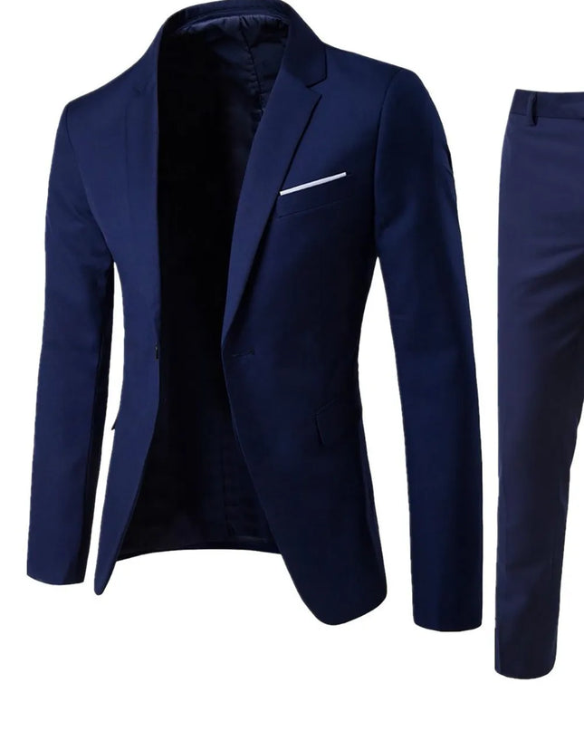 Men's Full Size Slim Fit One Button Top and Pants Two-Piece Blazer Set Plus Size Navy