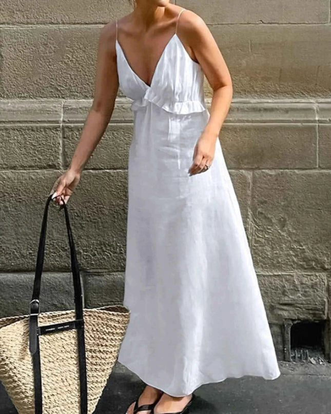 Ruffled V-Neck Maxi Dress