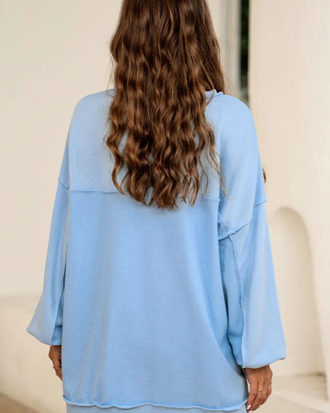 Buttoned Dropped Shoulder Sweatshirt