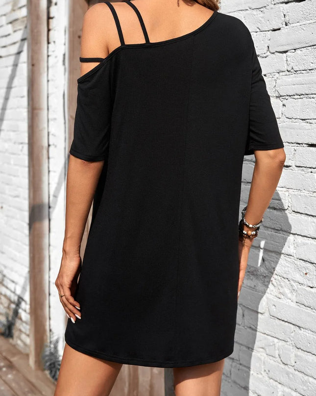 Asymmetrical Neck Half Sleeve Mini Dress