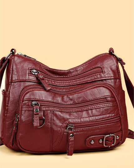 Multi-Pocket PU Leather Crossbody Bag