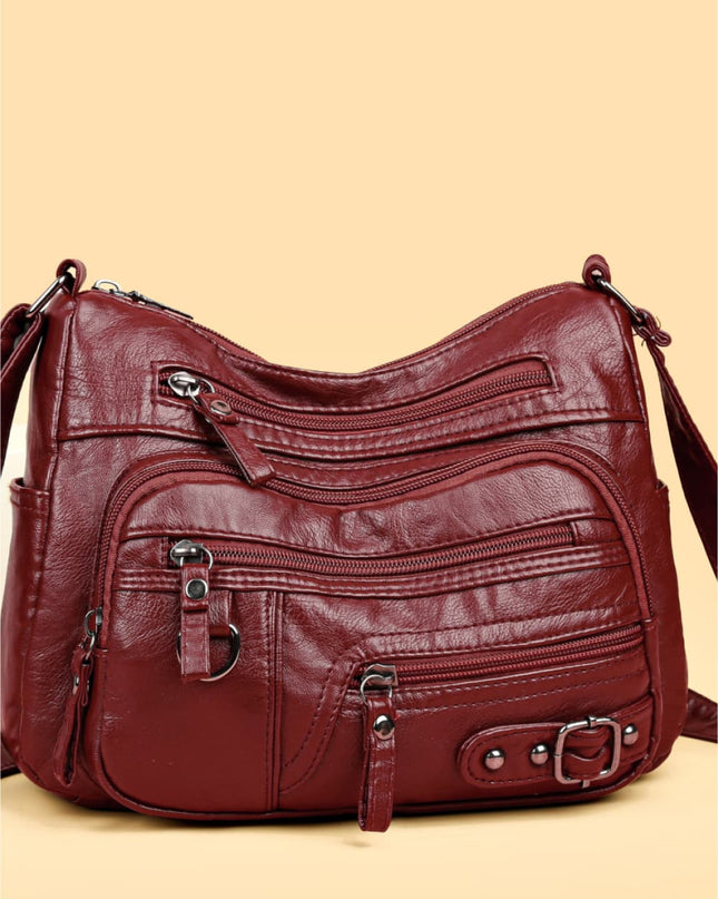 Multi-Pocket PU Leather Crossbody Bag