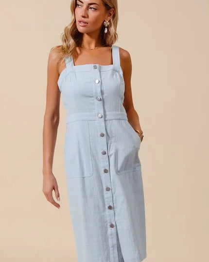 SO ME Button Down Pocket Front Pinafore Dress