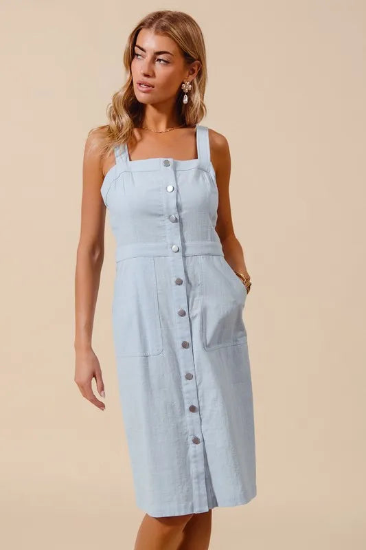 SO ME Button Down Pocket Front Pinafore Dress