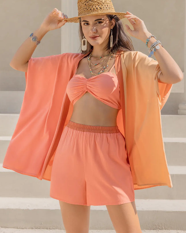 Cami, Open Front Cover Up and Shorts Set