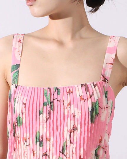 Floral Print Pleated Maxi Dress