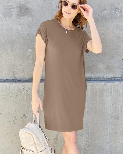 Basic Bae Full Size Round Neck Short Sleeve Dress with Pockets