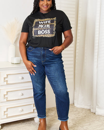 Simply Love WIFE MOM BOSS Leopard Graphic T-Shirt