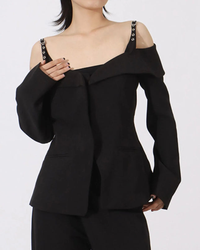 Ruffled Cold Shoulder Long Sleeve Outerwear