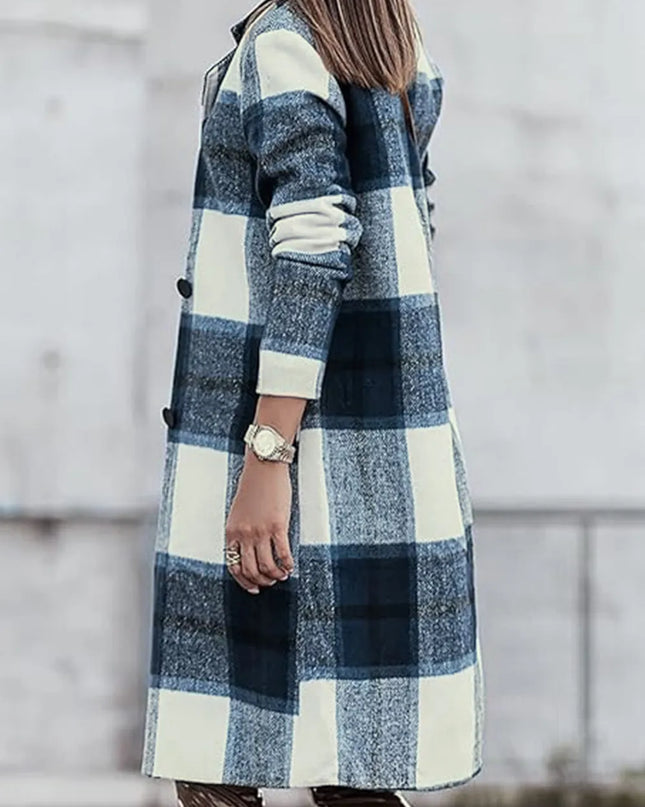 Double Take Full Size Plaid Button Up Lapel Collar Coat