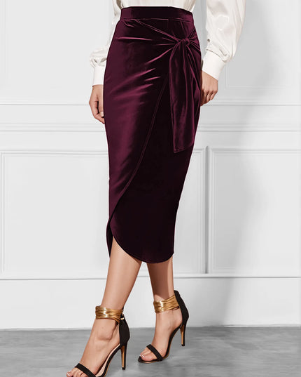 Side Tied Velvet Skirt Burgundy