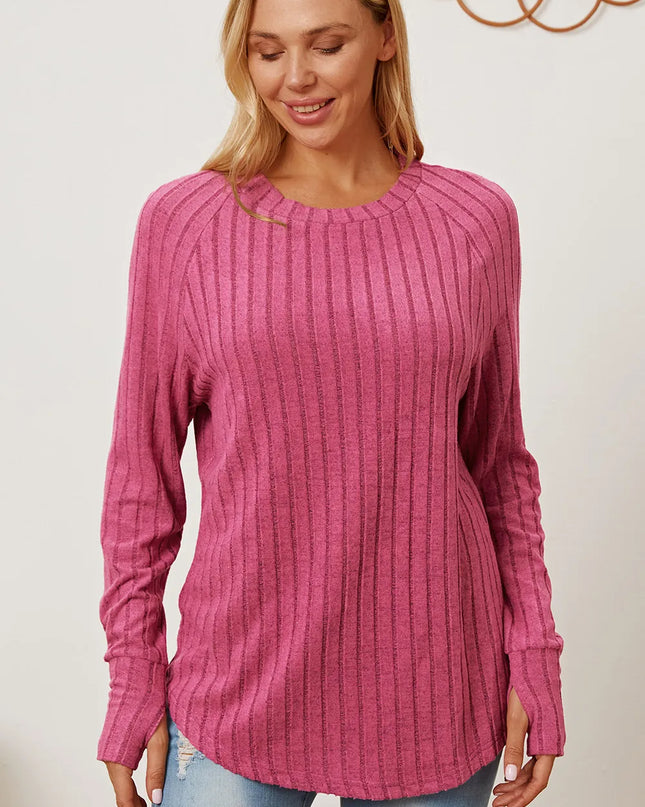 Basic Bae Full Size Ribbed Thumbhole Sleeve T-Shirt
