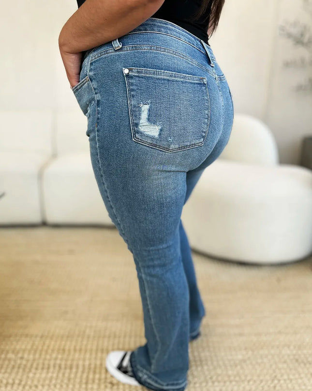 Judy Blue Full Size Mid Rise Destroyed Hem Distressed Jeans