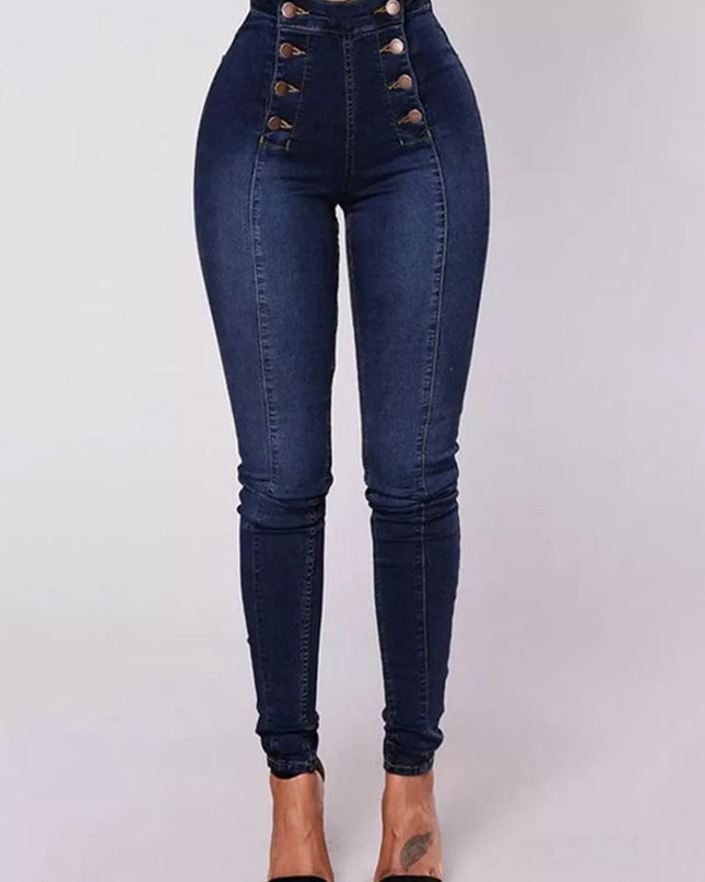 Full Size High-Waisted Double-Breasted Skinny Jeans Plus Size