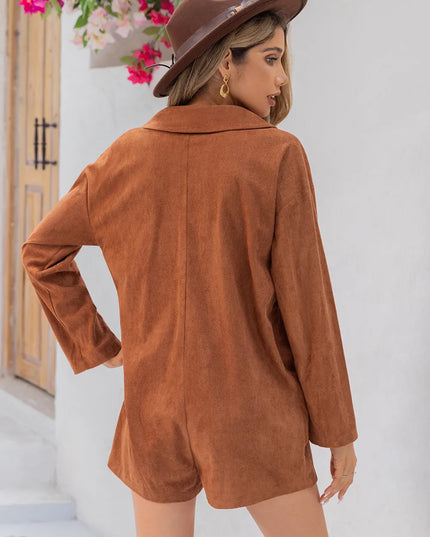 Lapel Collar Long Sleeve Romper