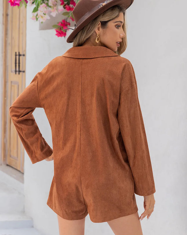 Lapel Collar Long Sleeve Romper