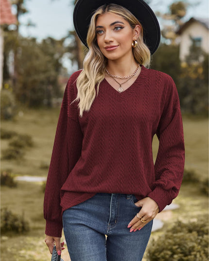 V-Neck Dropped Shoulder Blouse Burgundy