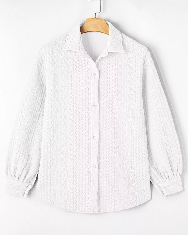 Cable Texture Puff Sleeve Loose Shacket