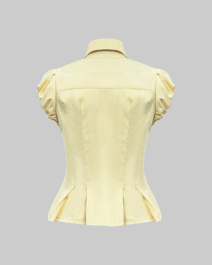 Striped Puff Sleeve Button-Up Shirt