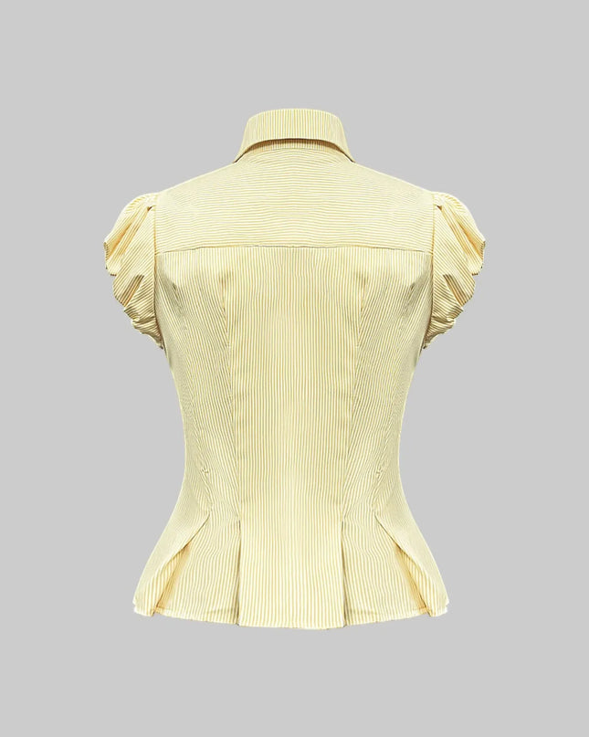 Striped Puff Sleeve Button-Up Shirt