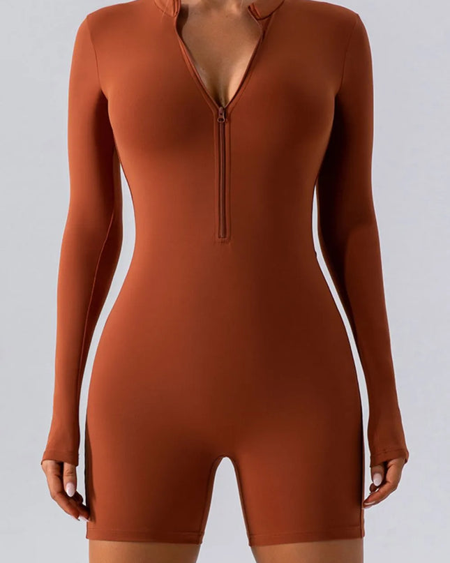 Half Zip Long Sleeve Active Romper 