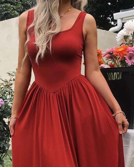 Sleeveless Midi Dress with Gathered Waist