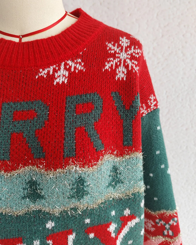 Christmas Letter Round Neck Long Sleeve Sweater