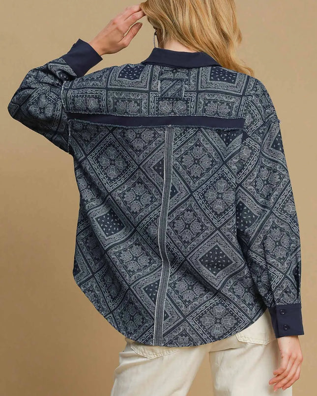 Umgee Paisley Print Denim Shirt Jacket