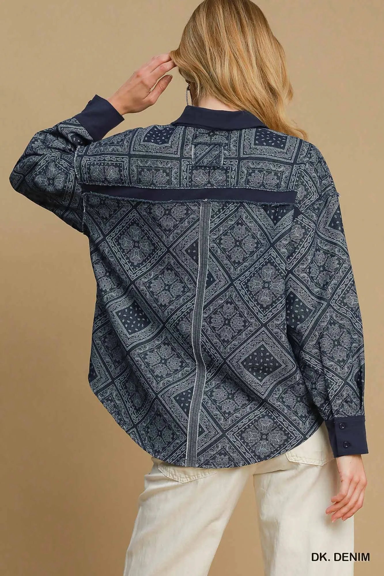 Umgee Paisley Print Denim Shirt Jacket