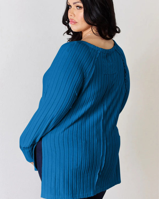 Basic Bae Full Size Ribbed Round Neck Slit T-Shirt