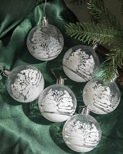 Christmas Decoration 6cm Transparent Christmas Ball Hand-painted Ball Snow Globe Christmas Tree Hanging Ornament Style A
