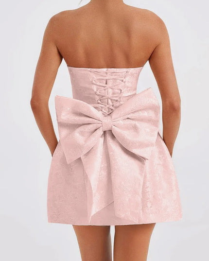 Lace-Up Sleeveless Satin Mini Dress with Bow