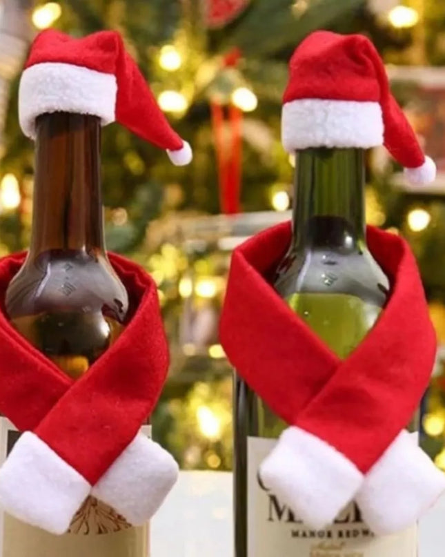 2 Piece Christmas Wine Bottle Santa Hat & Scarf Decorative Covers
