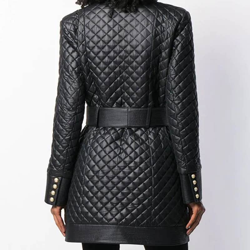 Stand Collar Sheepskin Leather Double-Breasted Coat
