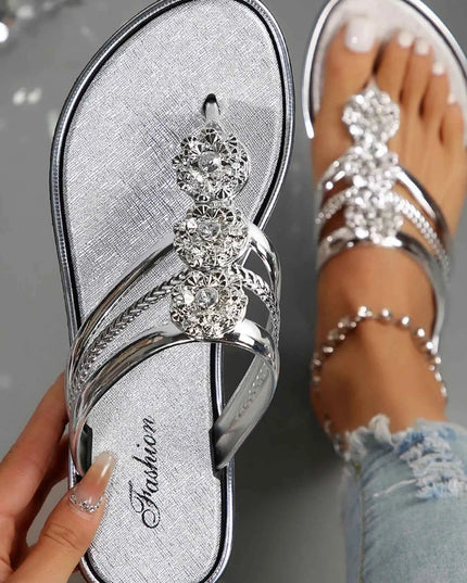 Rhinestone Toe Post Flats Sandals