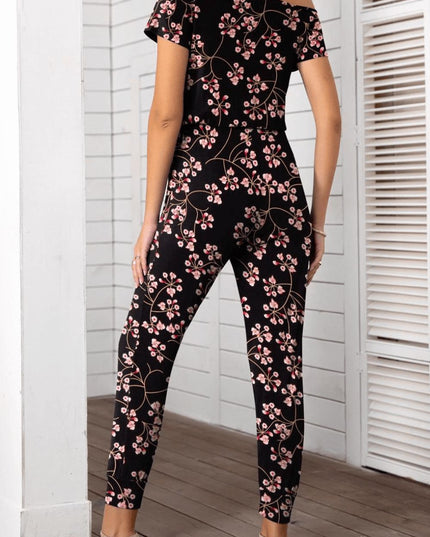 Asymmetrical Neck Short Sleeve Jumpsuit