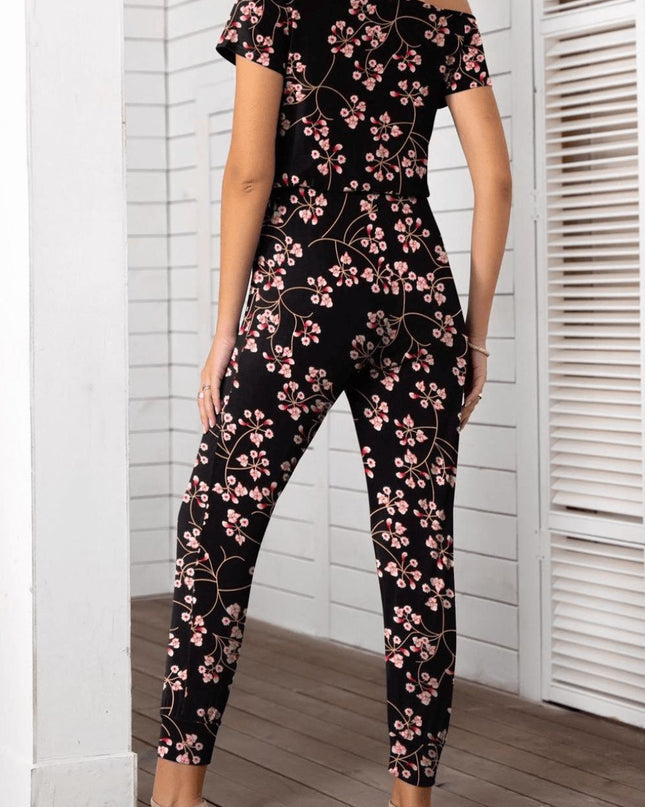 Asymmetrical Neck Short Sleeve Jumpsuit
