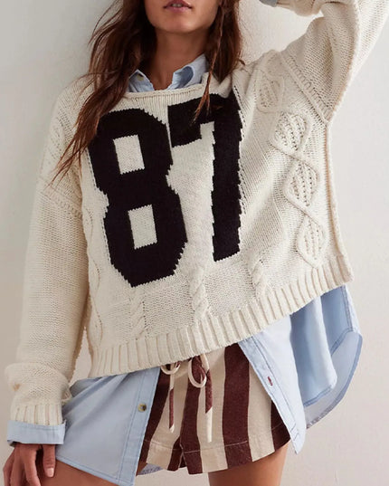 Number 81 Oversized Cable Knit Sweater