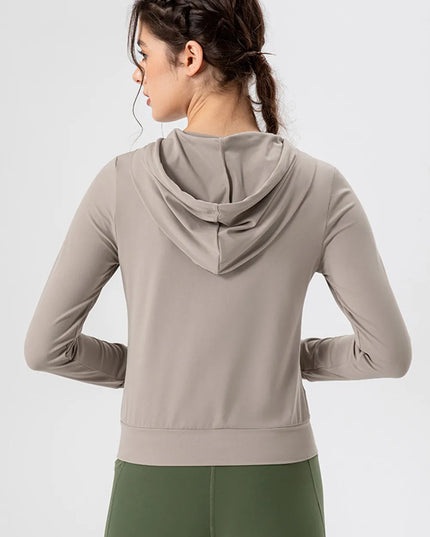 Drawstring Zip Up Hooded Active Outerwear