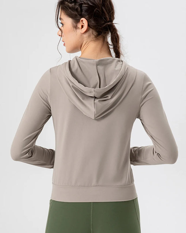 Drawstring Zip Up Hooded Active Outerwear