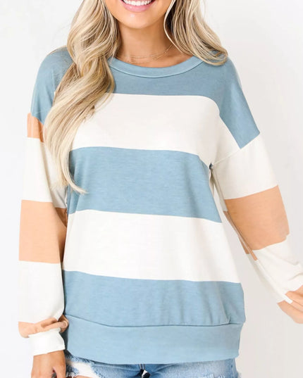 Color Block Drop Shoulder Long Sleeve Top