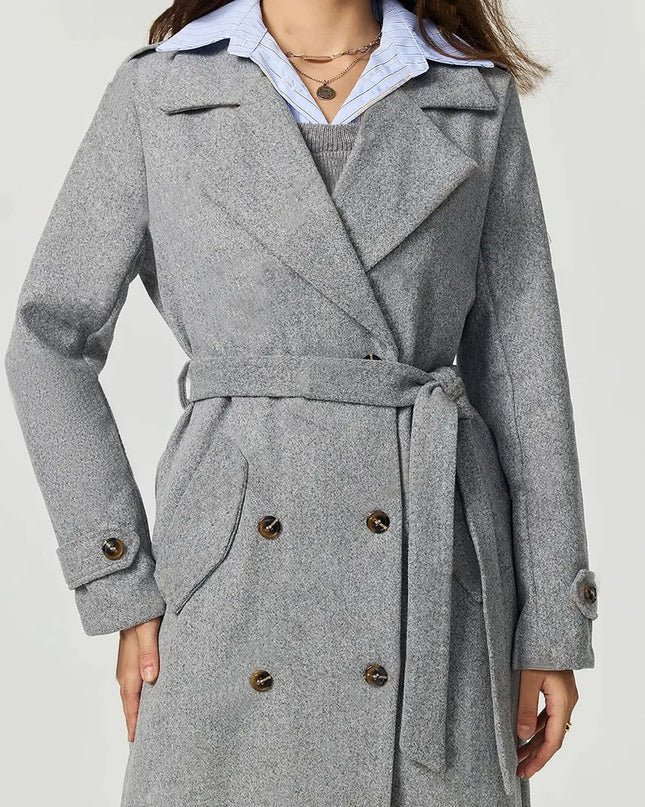 Collared Neck Long Sleeve Longline Coat