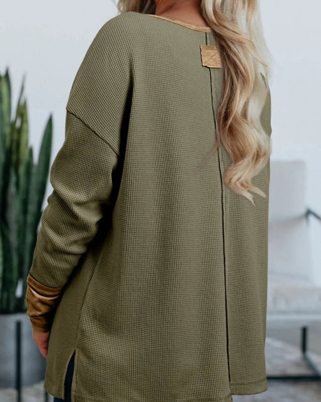 Button Front Contrast Trim Top