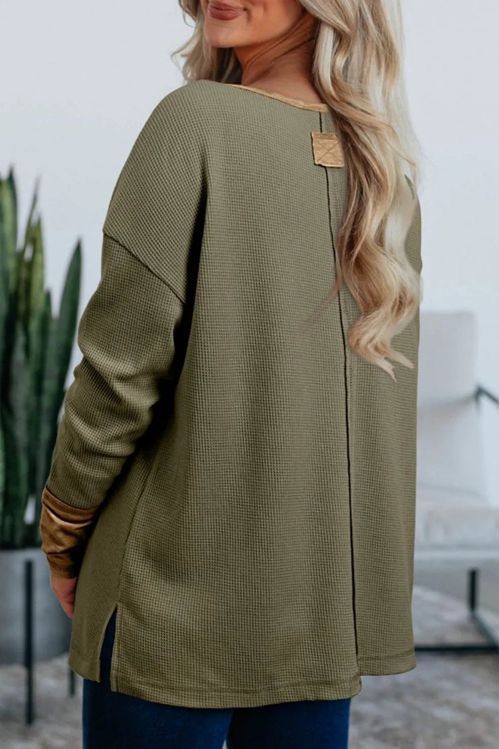 Button Front Contrast Trim Top