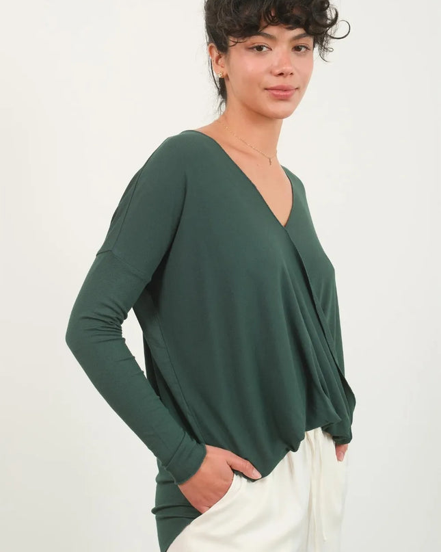 HYFVE Draped Drop Shoulder Long Sleeve Top