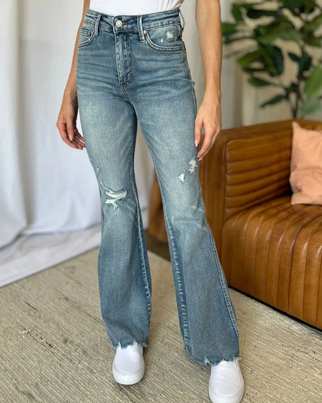 Judy Blue Full Size Medium Rise Tummy Control Destroy Flare Medium