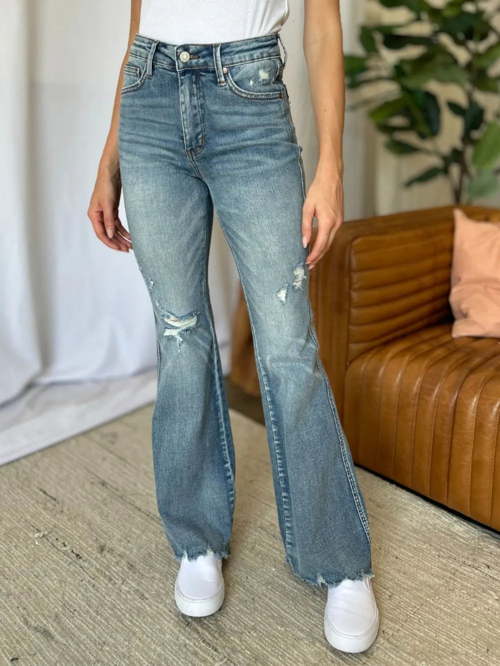 Judy Blue Full Size Medium Rise Tummy Control Destroy Flare Medium