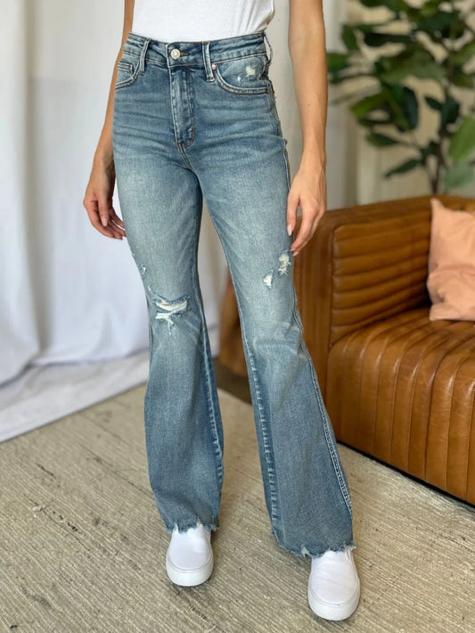 Judy Blue Full Size Medium Rise Tummy Control Destroy Flare Medium