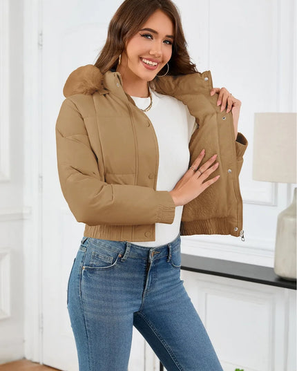 Pocketed Long Sleeve Cropped Hooded Winter Coat