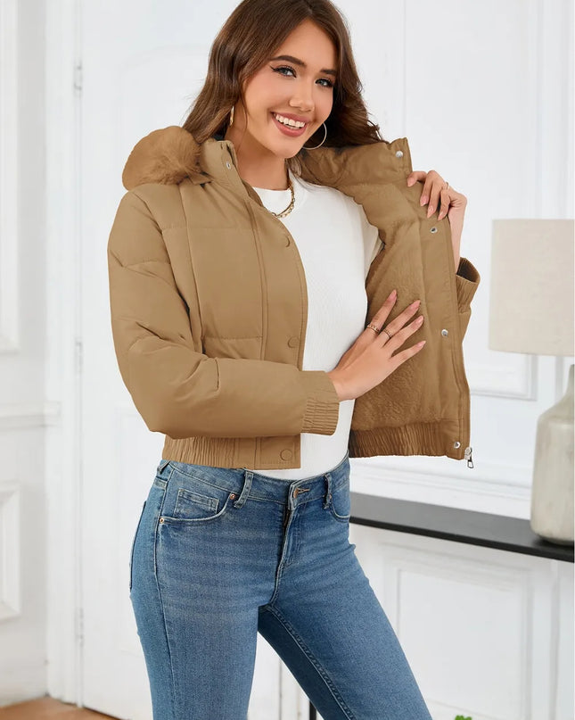Pocketed Long Sleeve Cropped Hooded Winter Coat
